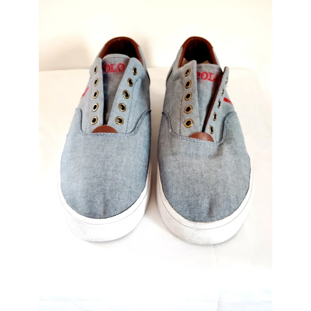 Polo Ralph Lauren Men 13D Vito Sneakers Blue Chambray Red Pony Shoes Resort Wear